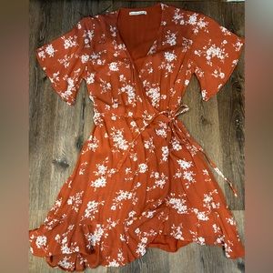 Abercrombie & Fitch Burnt Orange FloralWrap Dress L Tall